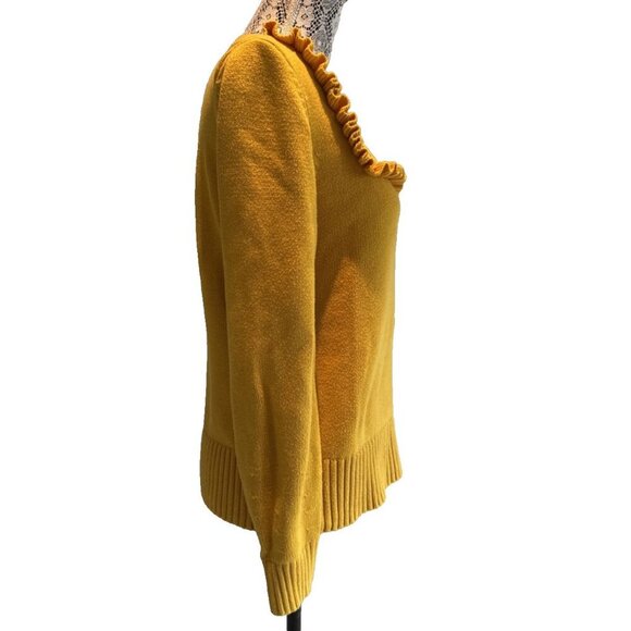 Talbots, Medium, Ruffel Crewneck Sweater, Marigold, yellow, long sleeve - Picture 5 of 15